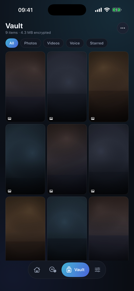 The encrypted vault showing stored captures
